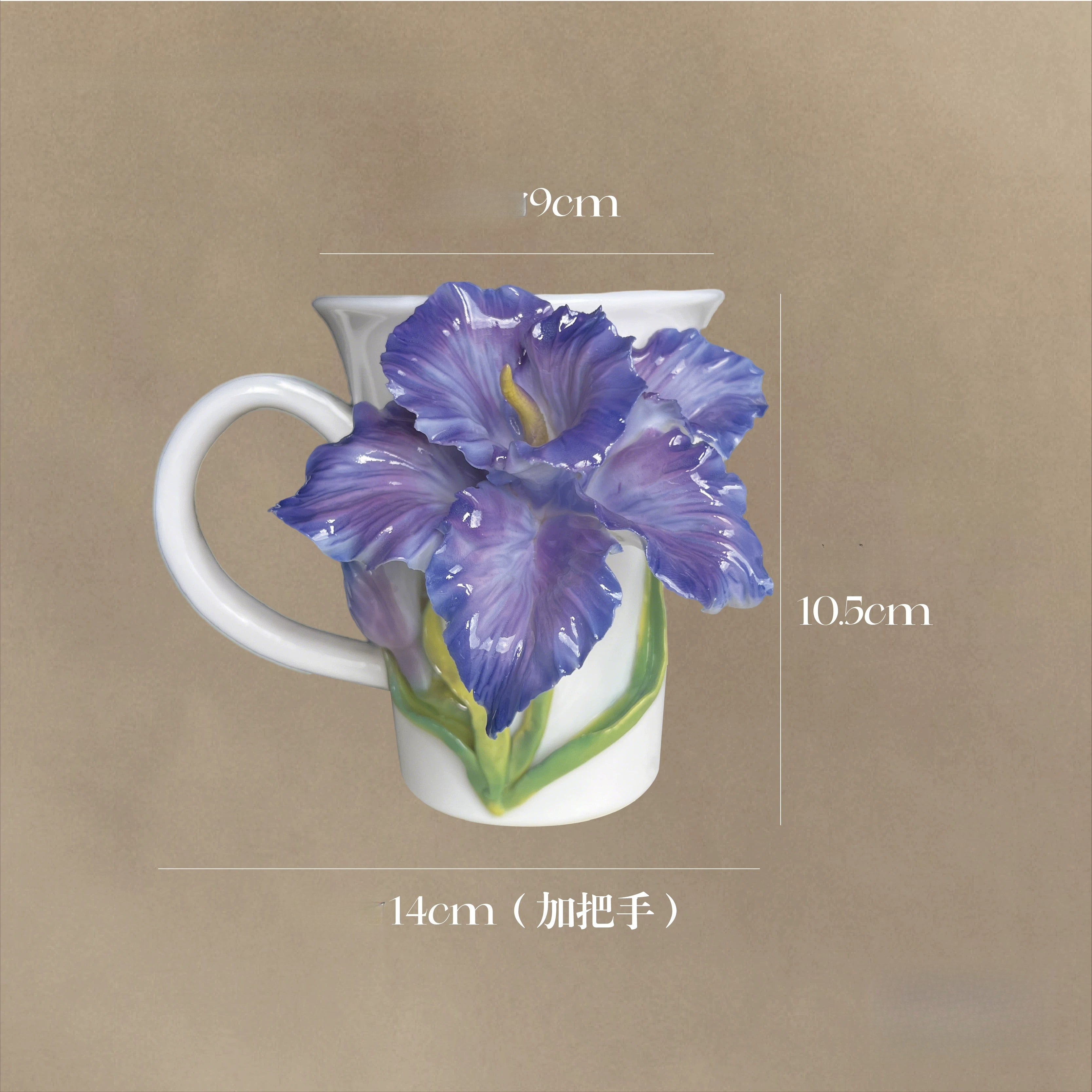 Hand‑Sculpted Purple Iris Flower Ceramic Mug | Artisan 3D Iris Coffee Cup Handmade Decorative Tableware