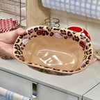 Cute Hello Kitty Leopard Print Ceramic Oval Tub Bowl | Deep Serving Plate
