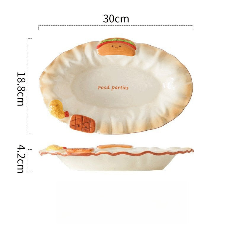 Cute Fast Food 3D Relief Ceramic Tableware Set | Hot Dog Fried Chicken Shaped Bowl Plate Spoon Dinnerware Gift Set