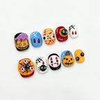 Spooky 3D Halloween Press On Nails | Pumpkin Spider Short False Nails