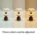 Mid-Century Wooden Table Lamp - Handcrafted Stacked Base with Linen Scalloped Shade