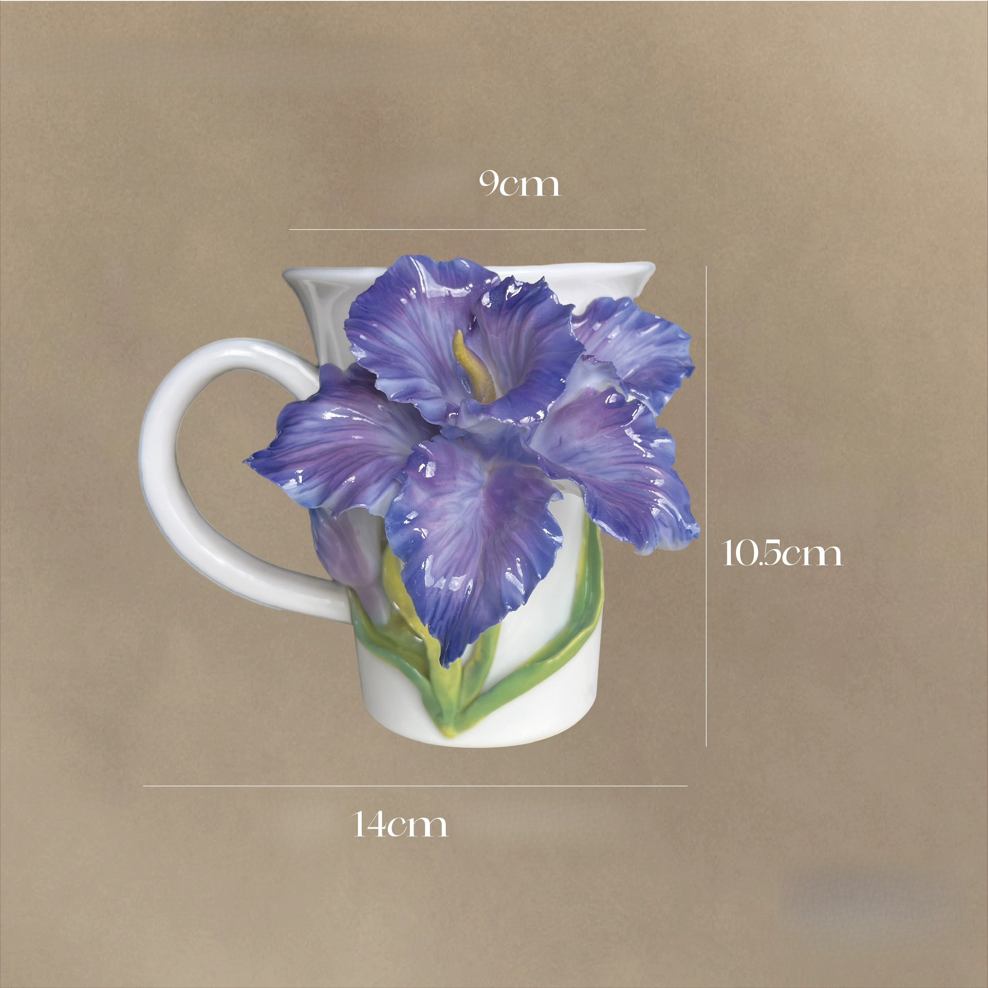 Hand‑Sculpted Purple Iris Flower Ceramic Mug | Artisan 3D Iris Coffee Cup Handmade Decorative Tableware
