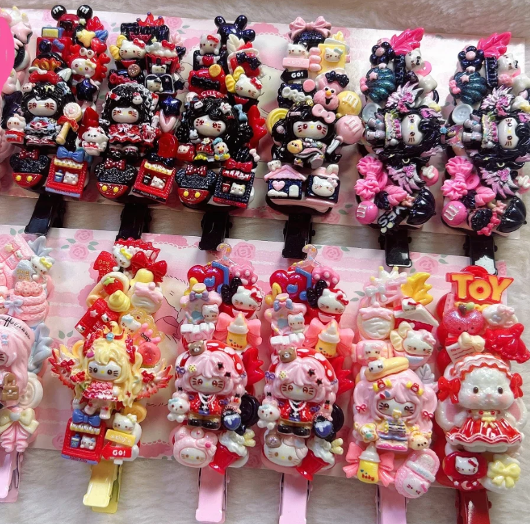 Cute Handmade Cream Glue Hair Clips