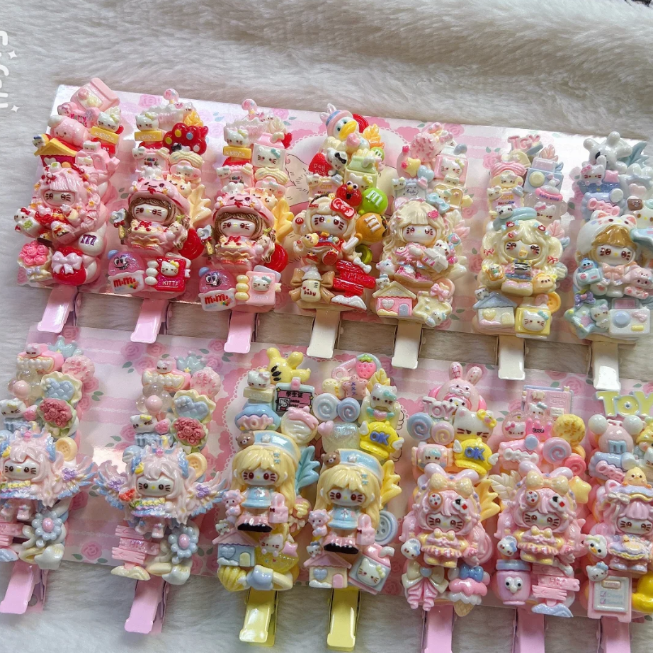 Cute Handmade Cream Glue Hair Clips