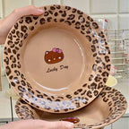 Cute Hello Kitty Leopard Print Ceramic Soup Plate
