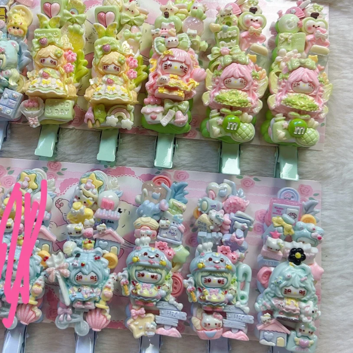 Cute Handmade Cream Glue Hair Clips