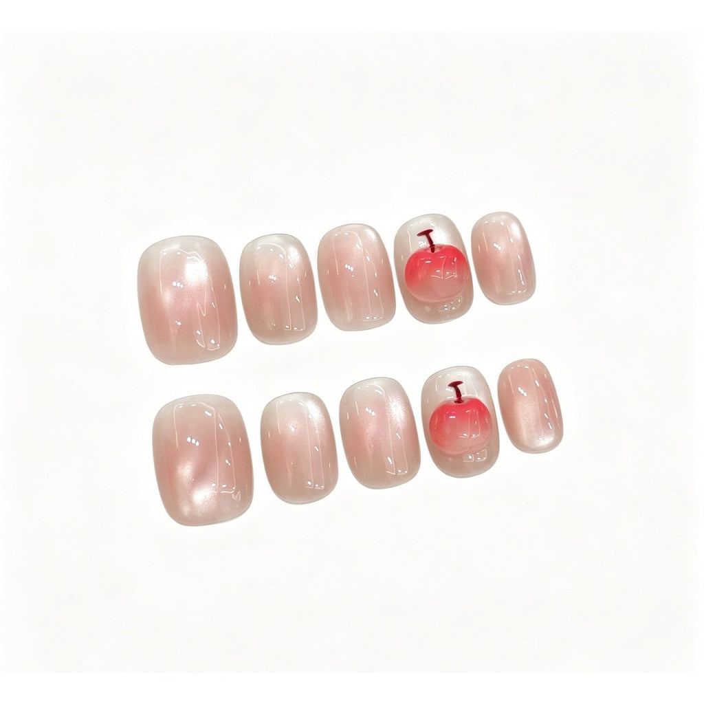 Soft Pink Apple Cat Eye Press On Nails | Nude Short Oval False Nails