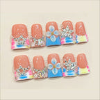 Y2K 3D Flower Star Press On Nails | Colorful French Tip False Nails