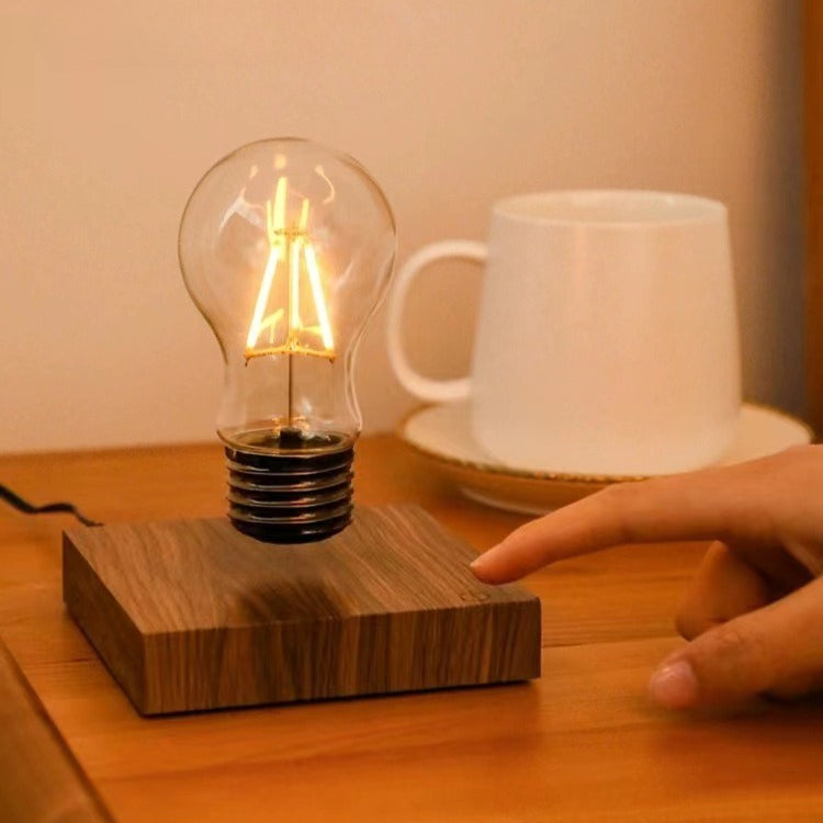 Magnetic Levitating Bulb Lamp - Touch Control LED Floating Light with Wooden Base