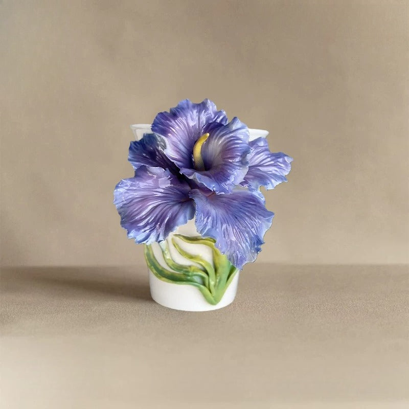 Hand‑Sculpted Purple Iris Flower Ceramic Mug | Artisan 3D Iris Coffee Cup Handmade Decorative Tableware