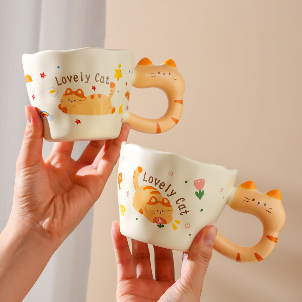 Lovely Cat Handle Ceramic Mug