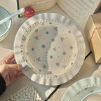 Bibo Winter Snowflake & Bow Ceramic Tableware Set | Cute Blue Scalloped Rim Bowl Plate Spoon Gift Set