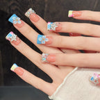 Y2K 3D Flower Star Press On Nails | Colorful French Tip False Nails