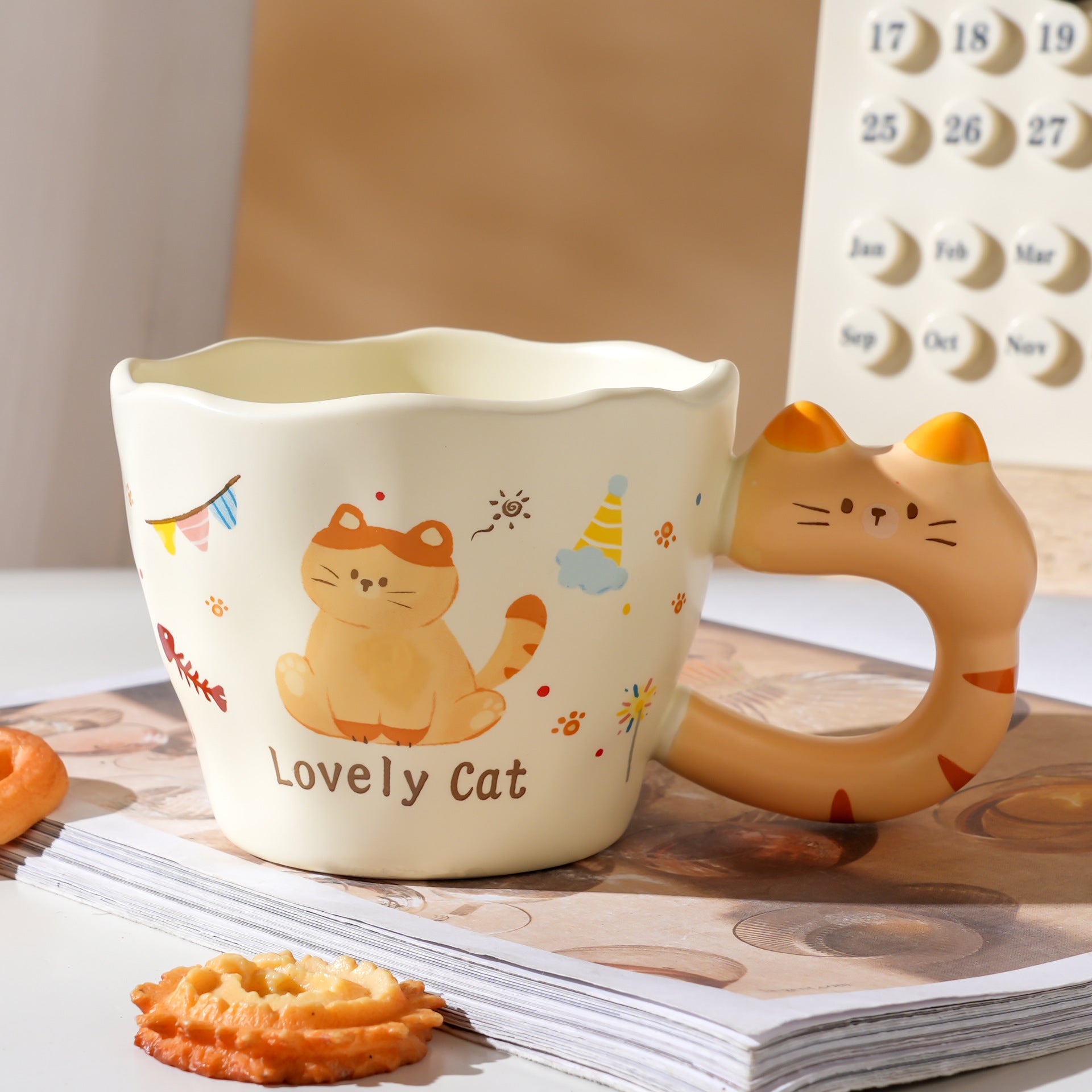 Lovely Cat Handle Ceramic Mug