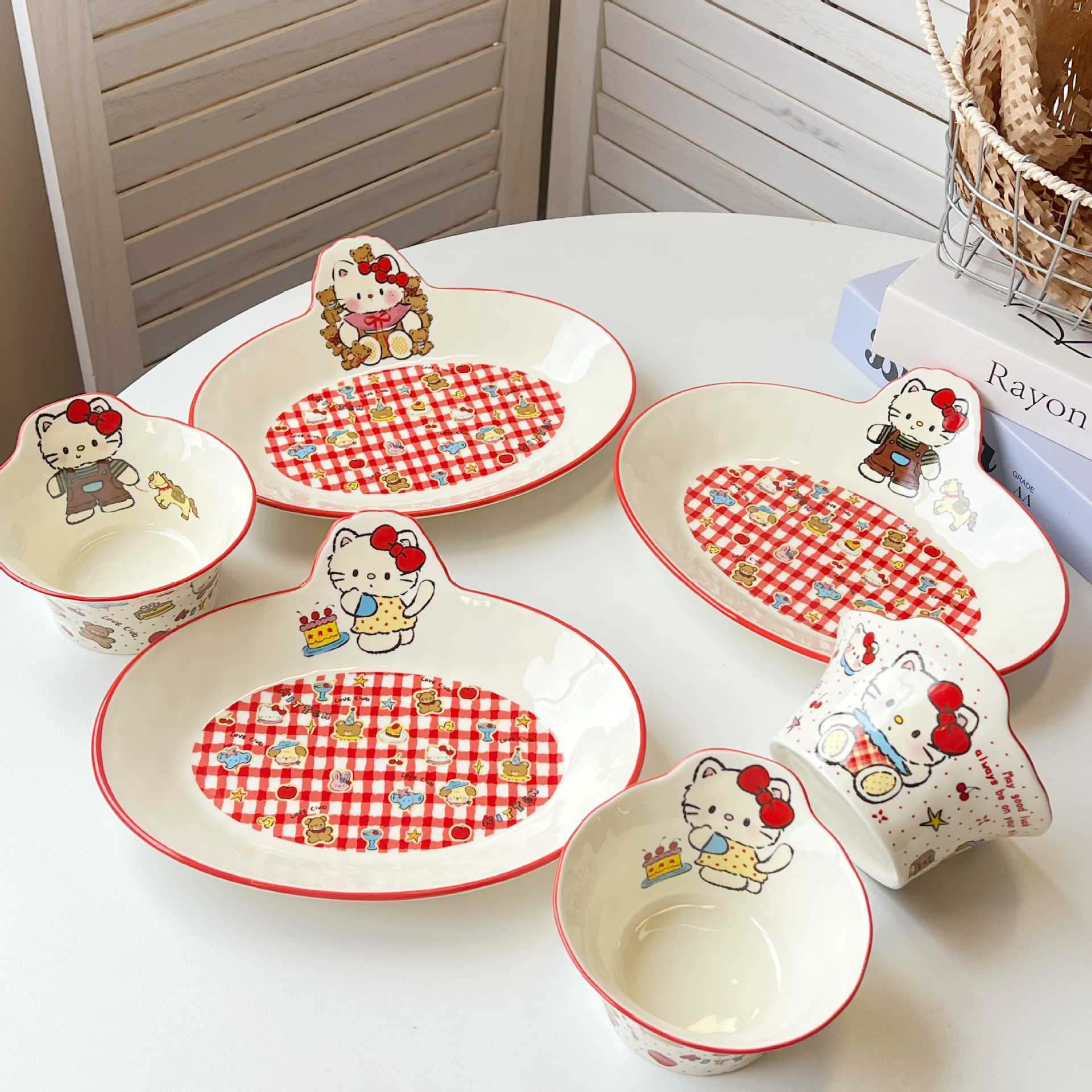 Cute Kitten Ceramic Plate Ins Style Cartoon Cat Breakfast Dessert Fruit Serving Plate