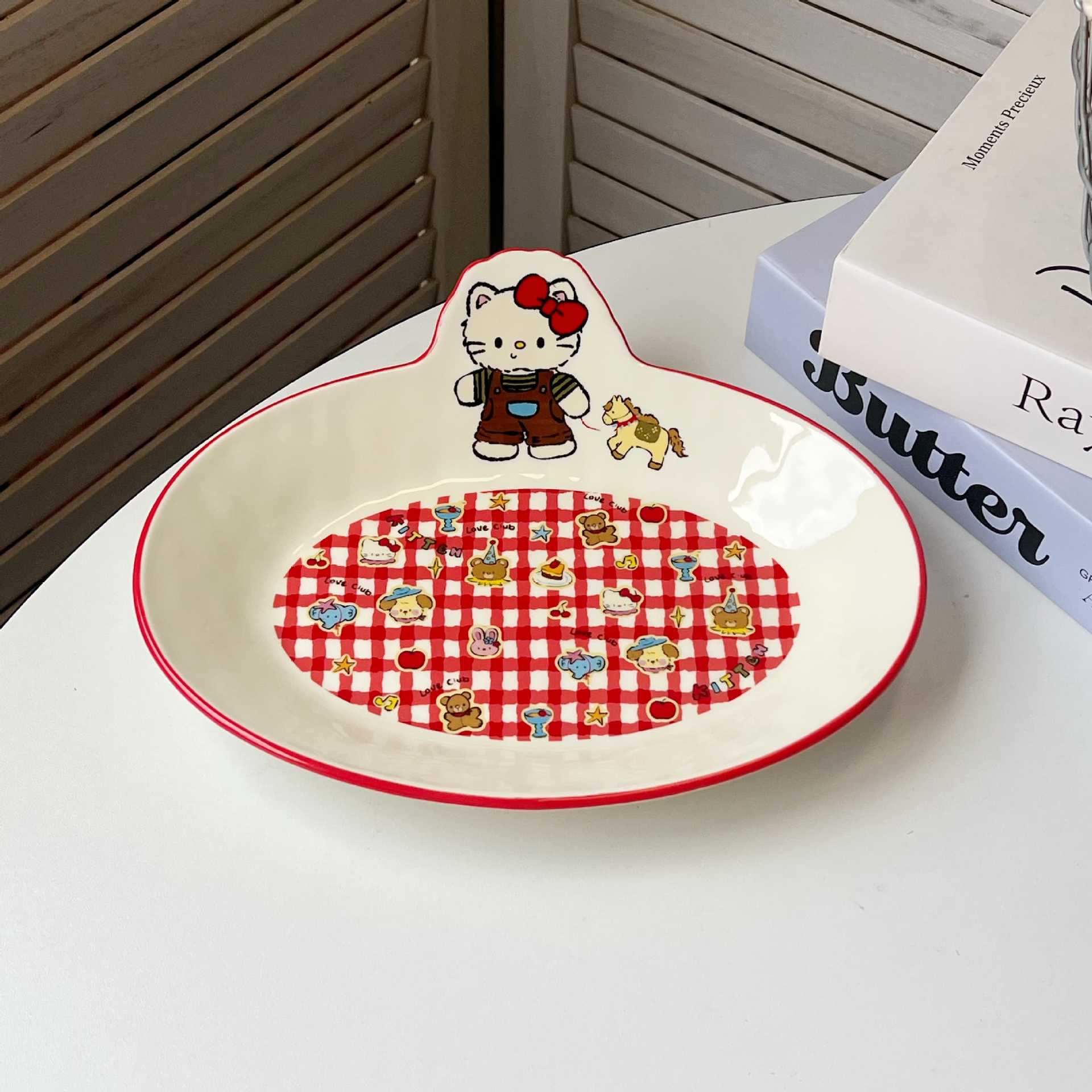 Cute Kitten Ceramic Plate Ins Style Cartoon Cat Breakfast Dessert Fruit Serving Plate