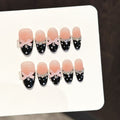 Retro Polka Dot Press On Nails | Pink Bow Rhinestone Long Oval False Nails