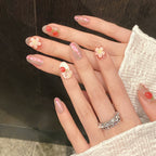 Sweet 3D Strawberry Flower Press On Nails | Pink Aurora Short Oval False Nails