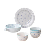 Bibo Winter Snowflake & Bow Ceramic Tableware Set | Cute Blue Scalloped Rim Bowl Plate Spoon Gift Set
