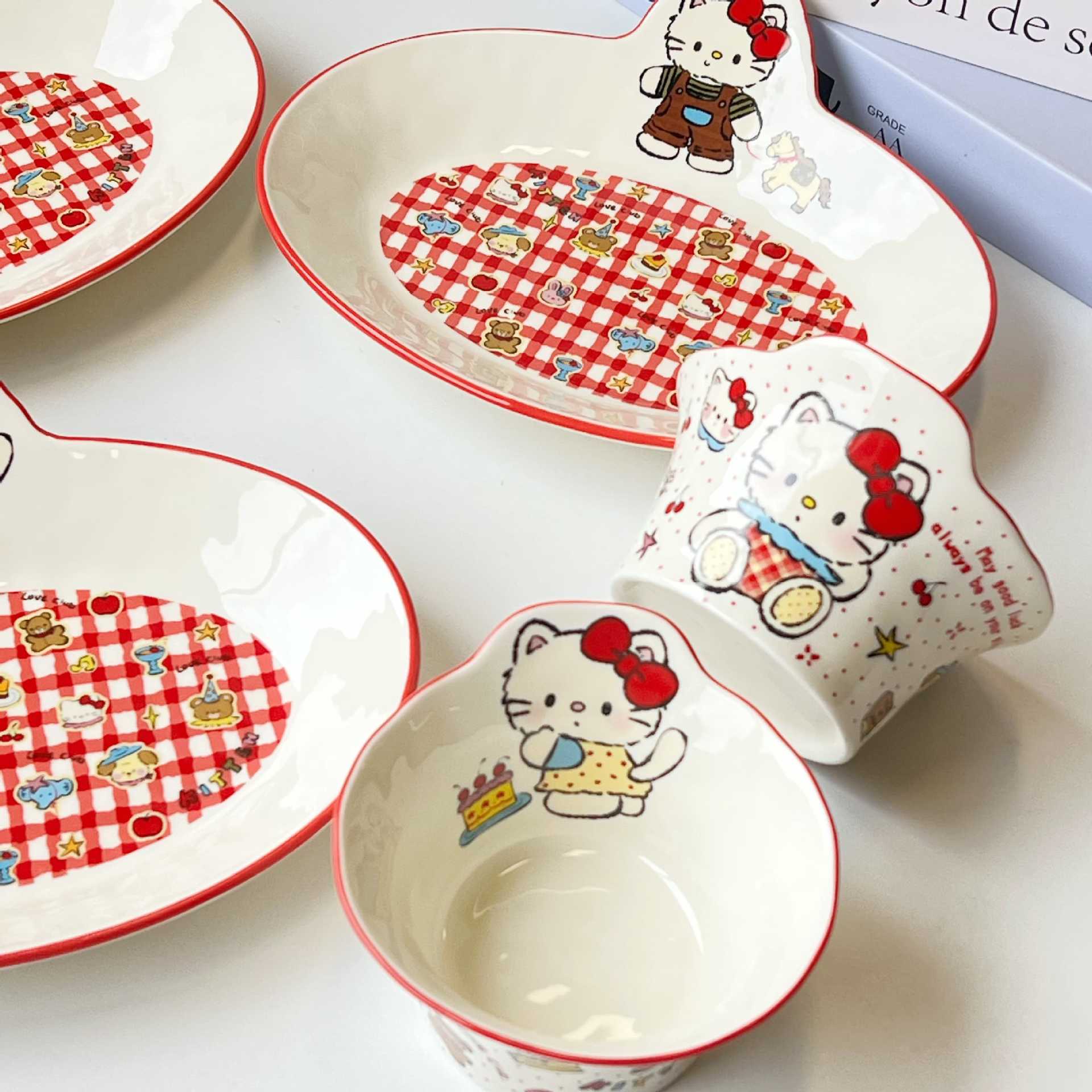 Cute Kitten Ceramic Plate Ins Style Cartoon Cat Breakfast Dessert Fruit Serving Plate