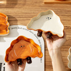 Cute Bread‑Shaped Ceramic Plate Set | 3D Cartoon Toast Design Dishes with Sauce Bowl for Dessert & Snack Serving