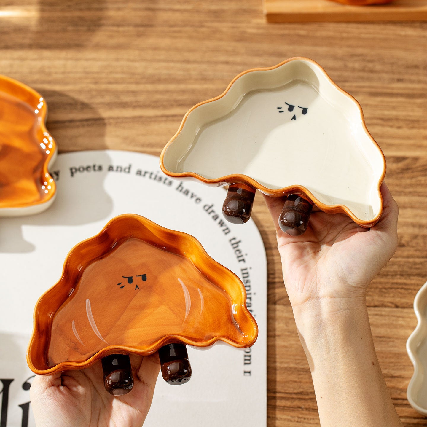 Cute Bread‑Shaped Ceramic Plate Set | 3D Cartoon Toast Design Dishes with Sauce Bowl for Dessert & Snack Serving
