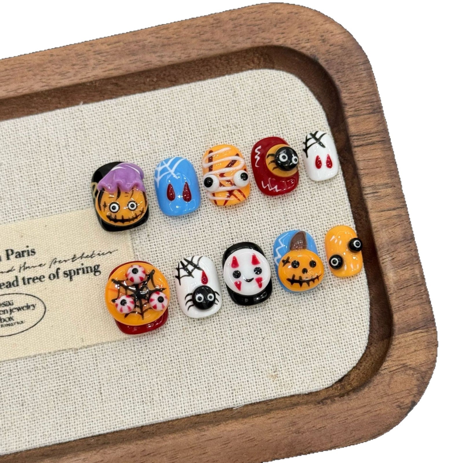 Spooky 3D Halloween Press On Nails | Pumpkin Spider Short False Nails