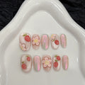 Sweet 3D Strawberry Flower Press On Nails | Pink Aurora Short Oval False Nails