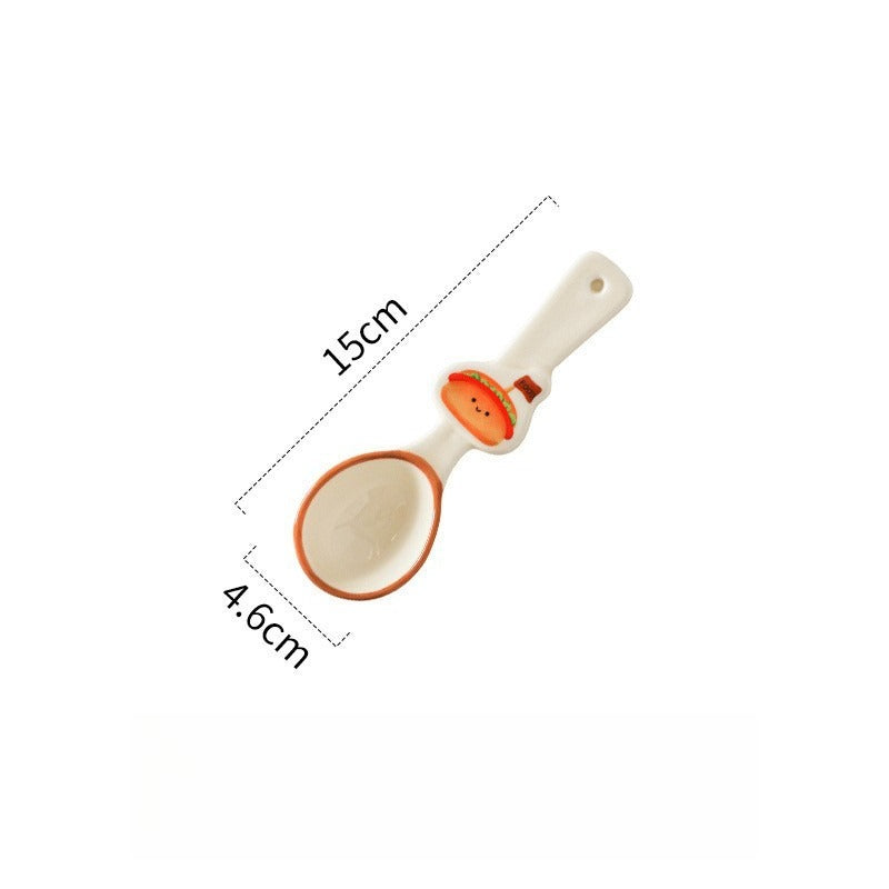 Cute Fast Food 3D Relief Ceramic Tableware Set | Hot Dog Fried Chicken Shaped Bowl Plate Spoon Dinnerware Gift Set