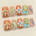 Luxury Baroque Cross Press On Nails | Peach Leopard Rhinestone 3D Flower False Nails