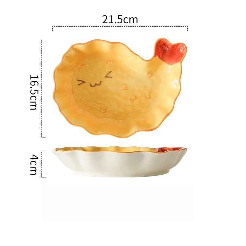 Cute Fast Food 3D Relief Ceramic Tableware Set | Hot Dog Fried Chicken Shaped Bowl Plate Spoon Dinnerware Gift Set