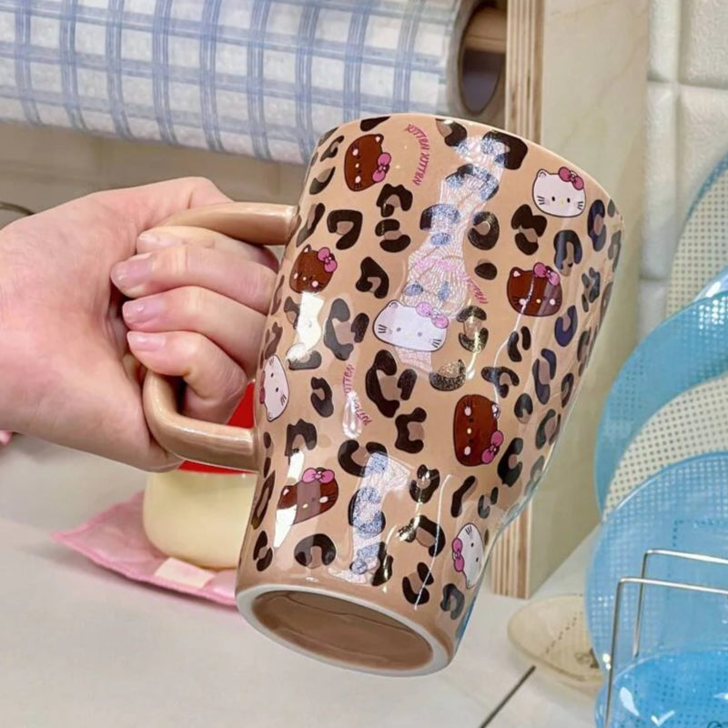Cute Kitty Leopard Ceramic Heart Grip Cup · Kitty Leopard Heart Grip Cup