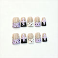 Elegant Purple Flower Press On Nails | Rhinestone French Tip False Nails