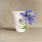 Hand‑Sculpted Purple Iris Flower Ceramic Mug | Artisan 3D Iris Coffee Cup Handmade Decorative Tableware