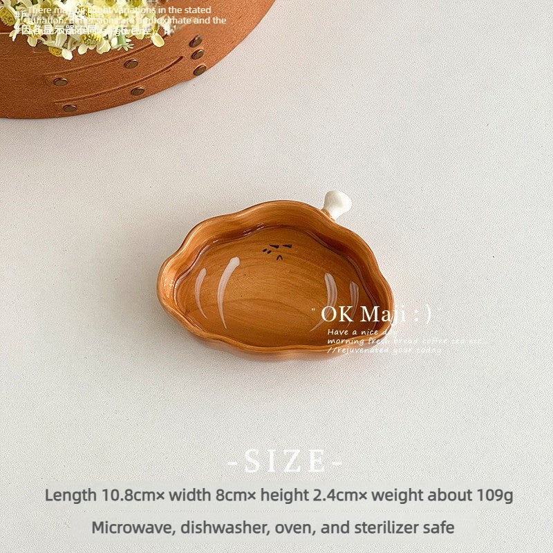 Cute Bread‑Shaped Ceramic Plate Set | 3D Cartoon Toast Design Dishes with Sauce Bowl for Dessert & Snack Serving