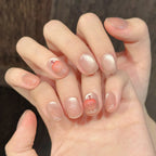 Soft Pink Apple Cat Eye Press On Nails | Nude Short Oval False Nails