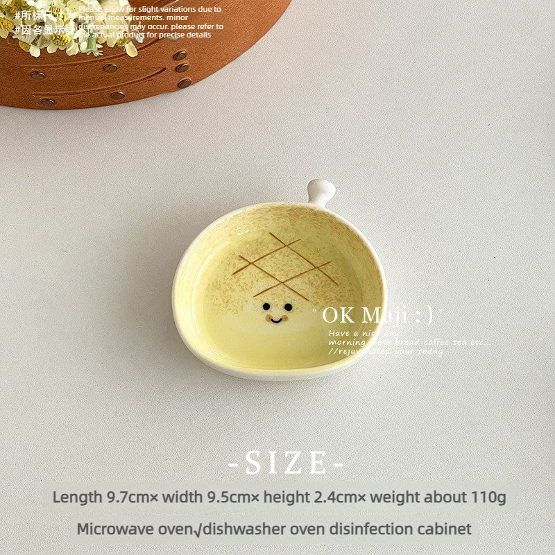 Cute Bread‑Shaped Ceramic Plate Set | 3D Cartoon Toast Design Dishes with Sauce Bowl for Dessert & Snack Serving