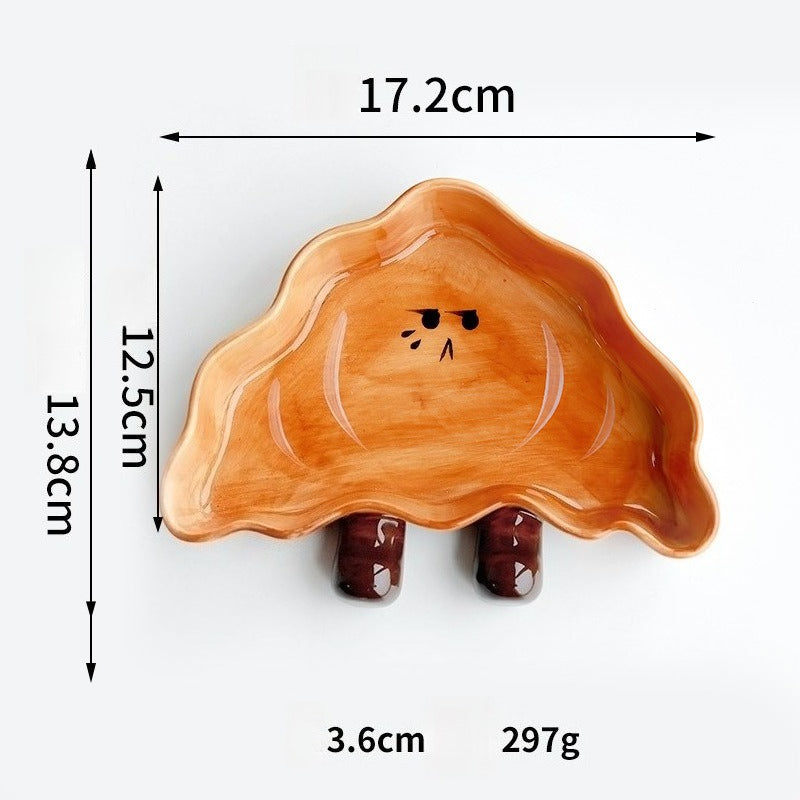 Cute Bread‑Shaped Ceramic Plate Set | 3D Cartoon Toast Design Dishes with Sauce Bowl for Dessert & Snack Serving